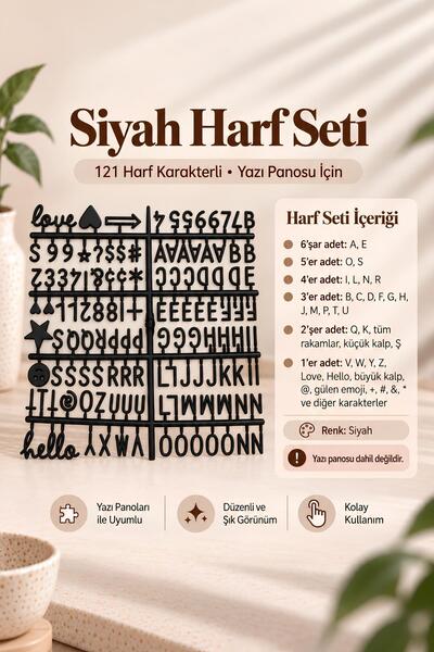 Patladı Gitti Siyah Harf Seti, 121 Harf Karakterli; Yazı Panosu İçin