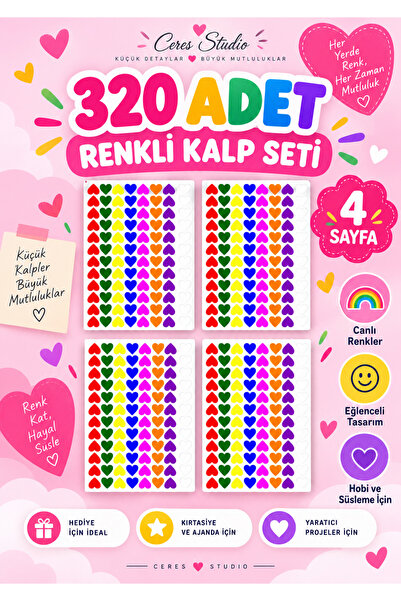 Ceres Studio 320 Adet KALP STİCKER ÇIKARTMA SETİ , OKUL TEBRİK STİCKERI ,ÖĞRE...