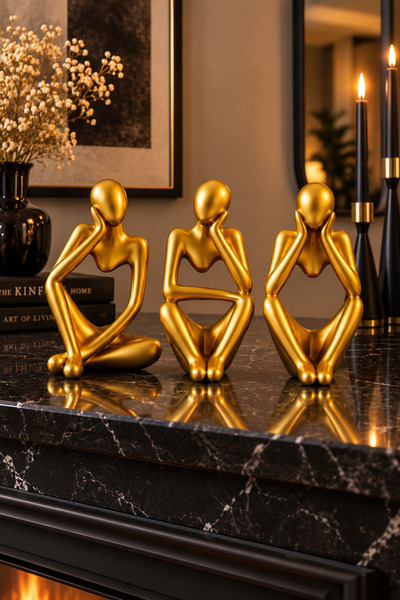 Nevhan Sanat Ev & Ofis Dekoru - Gold 3'lü Heykel Seti Insan Vücut Sanatı