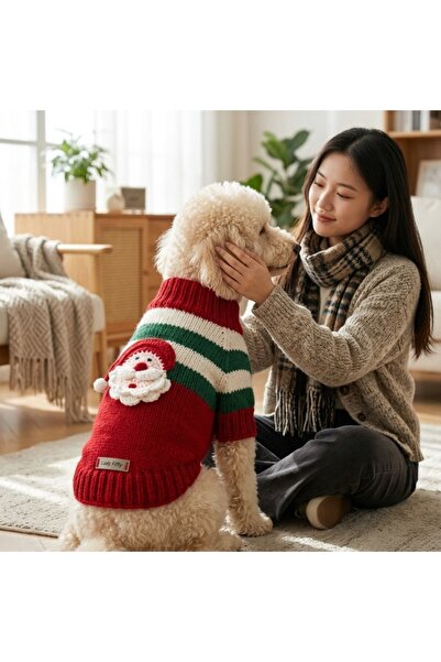 Lady Fify New Year's Sweater with Santa Claus and Stripes for Cat and Dog