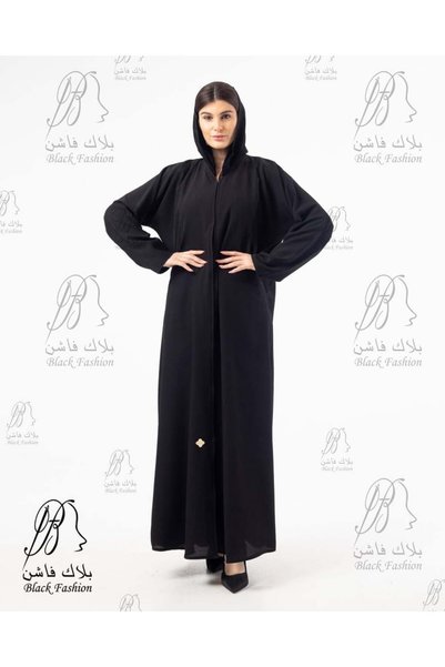 OMES Abaya with Embroidery and Pockets in Ramah Crepe Fabric - Size 56