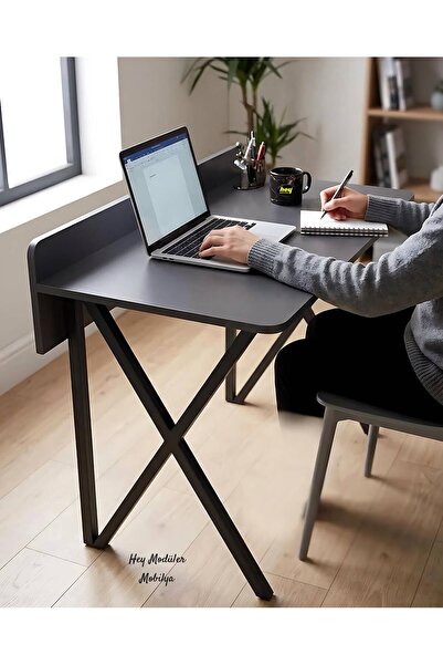 hey modüler mobilya Rüya Çalışma Masası Ofis Masası Antrasit Metal Siyah Ayak...