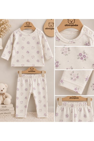 altıntop bebe Floral Patterned 100% Cotton Baby Girl Long Sleeve 2-Piece Set