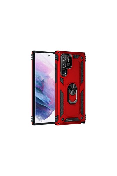 OtoTech غطاء سامسونج جالاكسي S21 الترا سيليكون مع حلقة صوفيا - أحمر