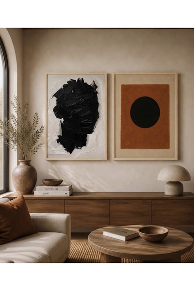 Boho wellness studio Çerçeveli MDF Siyah Siluet ve Minimal Soyut İkili Tablo ...