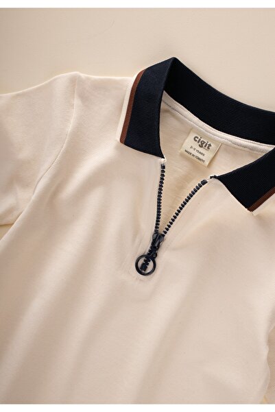 Cigit Polo Collar T-Shirt 2-10 Years Ecru