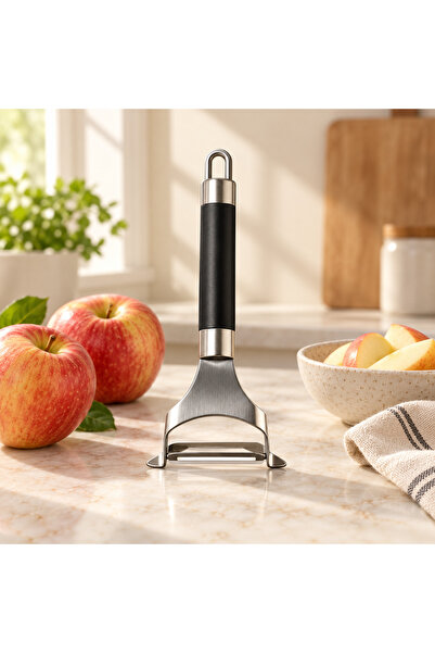 Queen’s Kitchen مقشرة فولاذية بمقبض أسود 18 سم