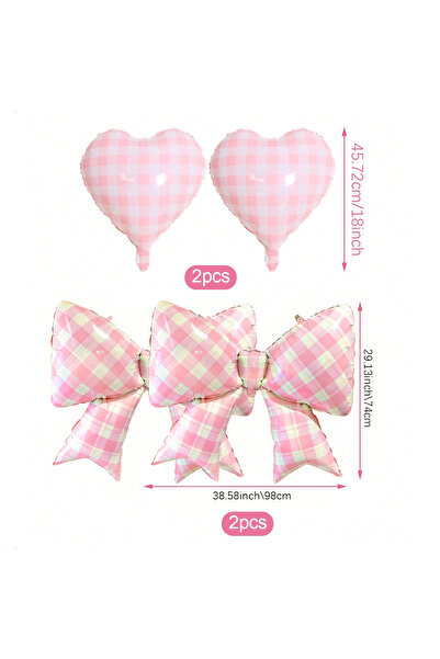 Choice Other 4pcs 4-Piece Pink Plaid Bow and Plaid Heart Balloon Set, Perfect...