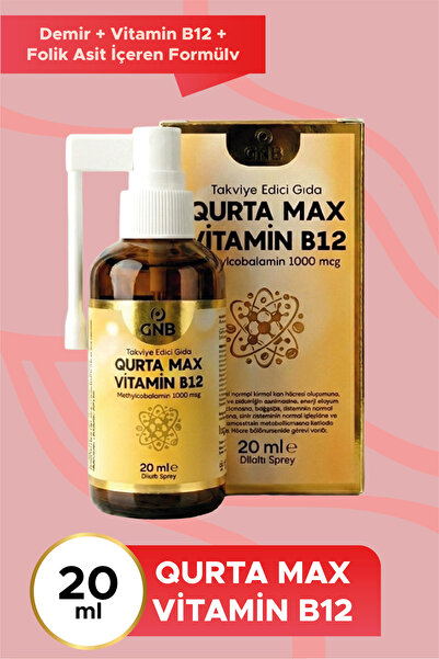 GNB QURTA MAX Vitamin B12 -Methylcobalamin 1000 mcg Dilaltı Sprey 20 ml