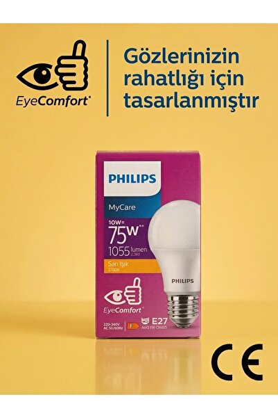 Philips 10W LED Ampul 1055 Lümen 2700K Sarı Işık | Göz Yormayan Doğal Işık | ...
