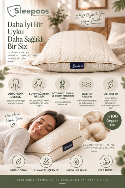 %100 Organik Yün Yastık 50x70