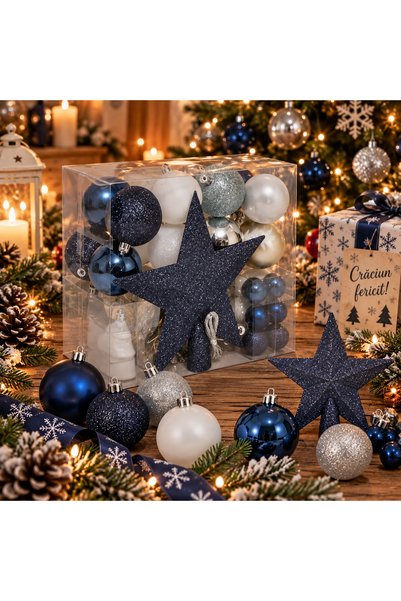 FEERIC LIGHTS & CHRISTMAS Set decorațiuni de Crăciun, 44 piese, cu globuri, g...