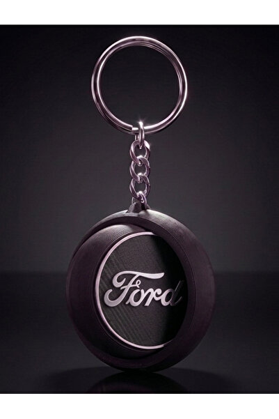 MUTASYON Premium Flip (İç Kısmı Dönen) Ford Logolu Anahtarlık Siyah Gümüş Tas...
