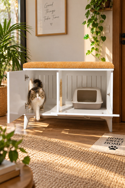MOONLİGHT Çok Amaçlı Gizli Kedi Tuvaleti ve Antre Bench Pufu - Yüksek Ayaklı ...