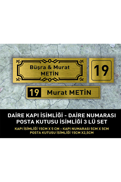ALFA REKLAM AJANSI 3 LÜ SET DAİRE KAPI İSİMLİĞİ KAPI NUMARASI POSTA KUTUSU İS...