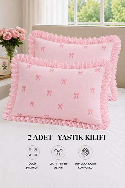 Uçkan home 2’li Pamuklu fırfırlı yastık kılıfı 50x70