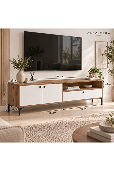 Alfimo Mobilya Nova 165 cm Tv Sehpası / 2 Kapaklı Çekmeceli Tv Ünitesi / Atla...
