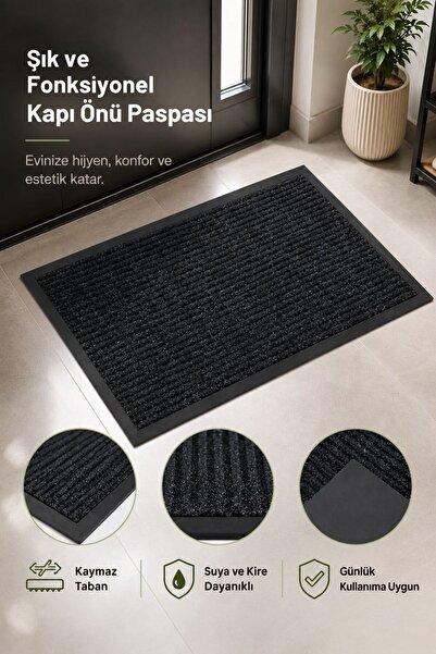 Cotto Home Kapı Önü Paspası, Dayanıklı Kalın Nem Alıcı Toz Alıcı Siyah Kaymaz...