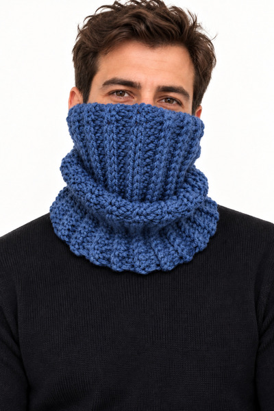 NEHOLİA Men's Neck Collar Scarf Blue Thick Knitted