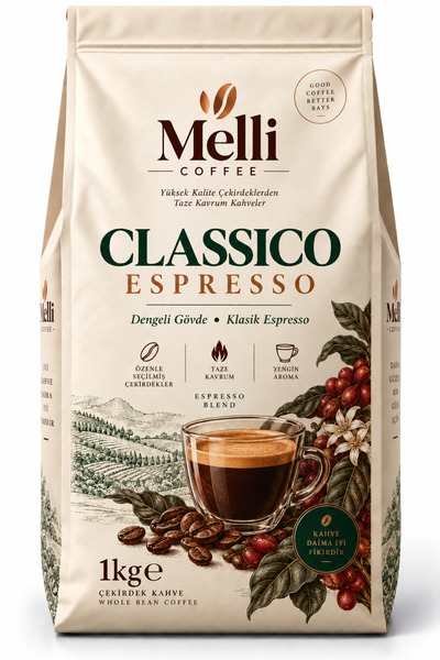 MELLI COFFEE Classico Çekirdek Kahve 1 kg Orta Kavrum Espresso
