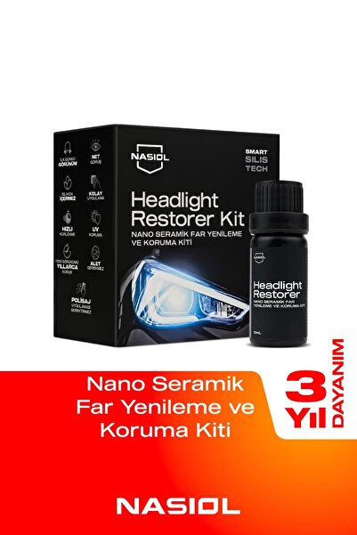 Nasiol Headlight Restorer Nano Seramik Far Yenileme ve Koruma Kiti-3 Yıl Daya...