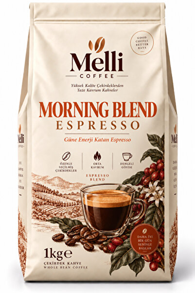 MELLI COFFEE Morning Blend Espresso Çekirdek Kahve 1 KG Orta-Koyu Kavrum Brez...