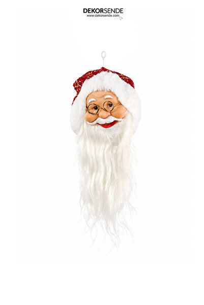 Dekorsende Christmas Ornament Mini Plaid Fur Detailed Santa Claus Head Red-Go...