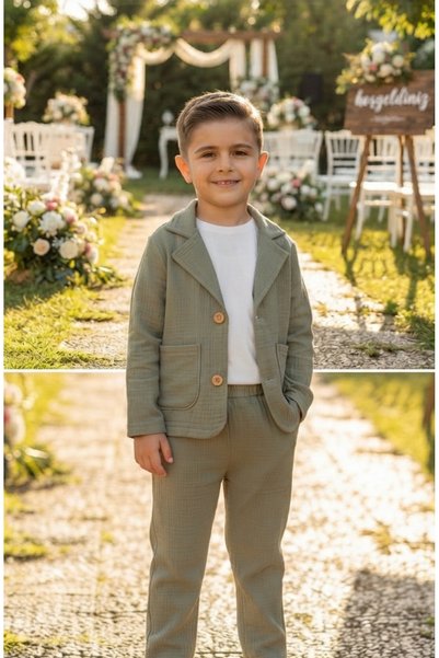 ecoo kids Boys' 3-Piece Suit with Muslin Gabardine Jacket