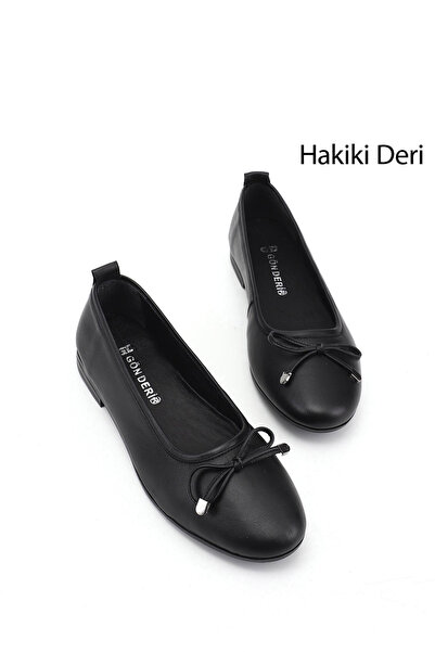 GÖNDERİ(R) Kadın Siyah Fiyonklu Hakiki Deri Babet
