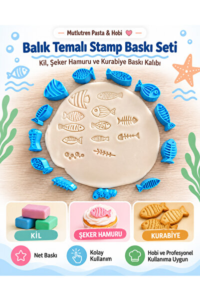 Genel Markalar 12 Farklı Balık Temalı Stamp Baskı Seti – Kil, Şeker Hamuru ve...