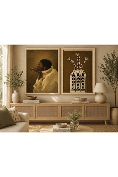 Boho wellness studio Golden Stillness Çerçeveli MDF Dekoratif Poster Seti – P...