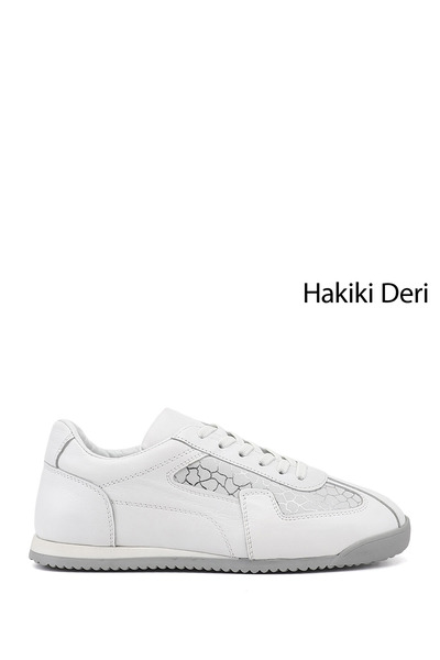 GÖNDERİ(R) Women's White Rubber Laced Genuine Leather Sneaker