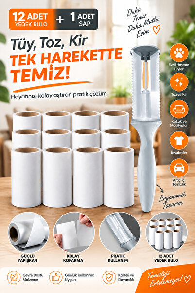 grimorlife Tüy Toplayıcı Rulo Yapışkanlı 12 Li Yedek Rulo (Kedi - Köpek Tüy T...