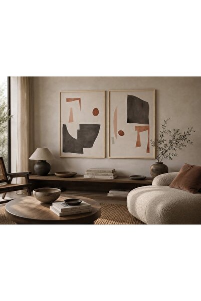 Boho wellness studio Earth Forms Çerçeveli MDF Soyut Sanat Poster Seti