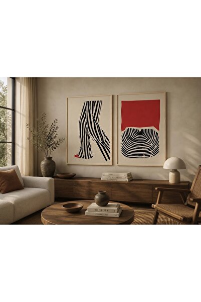 Boho wellness studio Graphic Lines Çerçeveli MDF Soyut Poster Seti