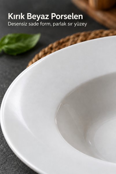 Farika Porselen Katre 28 cm Porcelain Pit Pasta Plate Off White
