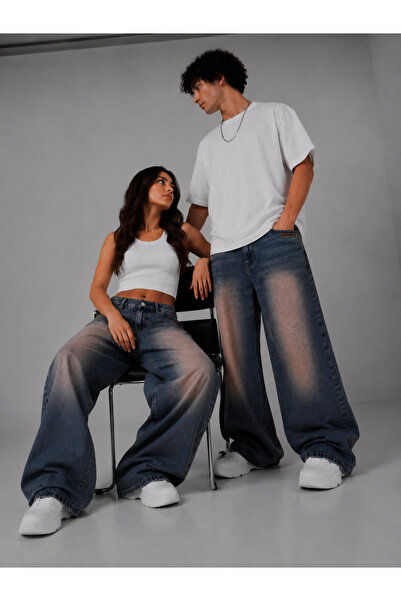 St.Poll ESKİTME BAKIR YIKAMALI UNİSEX BAGGY JEANS PANTOLON