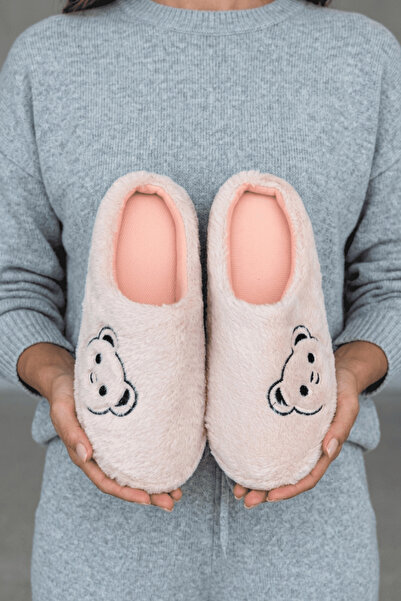 Beyond Women's Powder Teddy Bear Furry House Slippers Bynday01