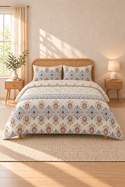 Boreas Home Giza Cotton Elastic Sheet Double Duvet Cover Set 200X220 cm Cream