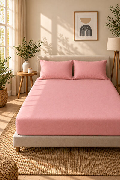 Boreas Home Natural Ranforce Çift Kişilik Lastikli Çarşaf ve Yastık Kılıfı Se...