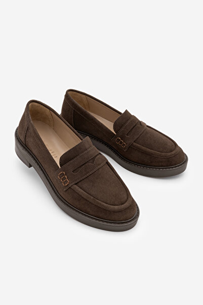 Marjin Kadın Loafer Günlük Klasik Ayakkabı Casual Makosen Fonle Kahve Süet