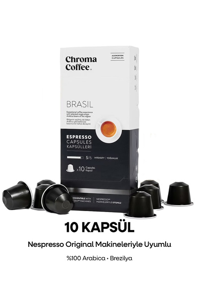 Chroma Coffee Brasil 10 Adet Nespresso Uyumlu Kapsül Kahve %100 Arabica Brezilya