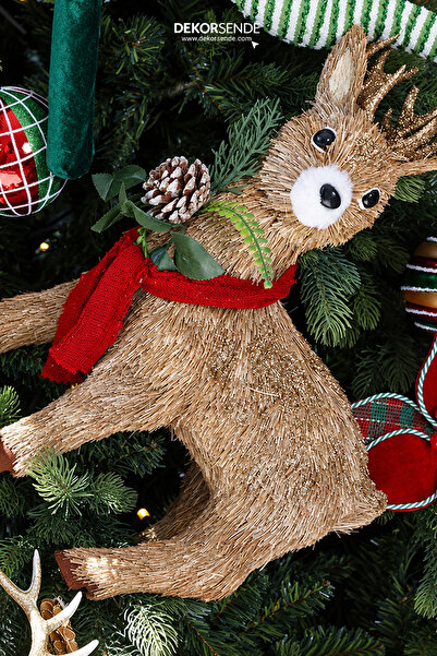 Dekorsende Christmas Ornament Red Scarf Gold Antlered Deer 42 cm