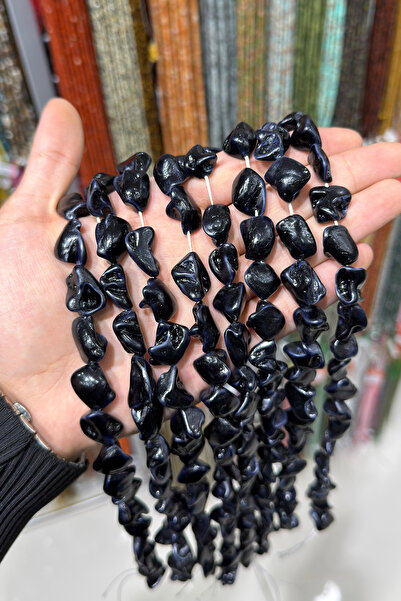 Uçar Doğaltaş İnci Amorf Kesim Parlak Siyah 14x18mm Doğal Taş Dizi [AB+]
