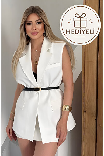 Nadrina Gold Toka Kemerli Vatkalı Zarif Oversize Yelek