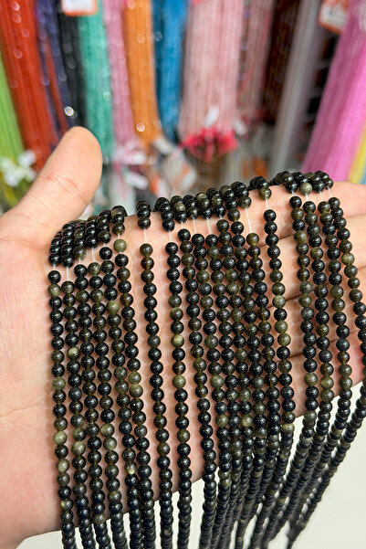 Uçar Doğaltaş Gold Obsidyen Taşı Küre Kesim Parlak Gold 4mm Doğal Taş Dizi [AA]