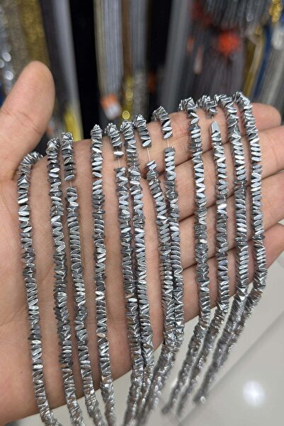 Uçar Doğaltaş Hematit Taşı Rondela Kesim Parlak Gümüş 4x2mm Doğal Taş Dizi