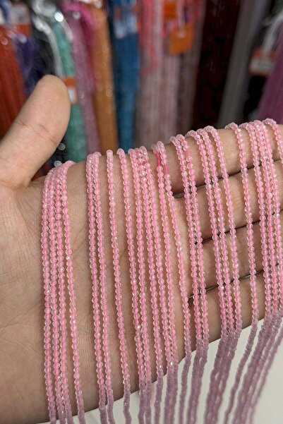 Uçar Doğaltaş Pembe Kuvars Doğal Taş Parlak Küre Kristal Kesim 2mm Dizi