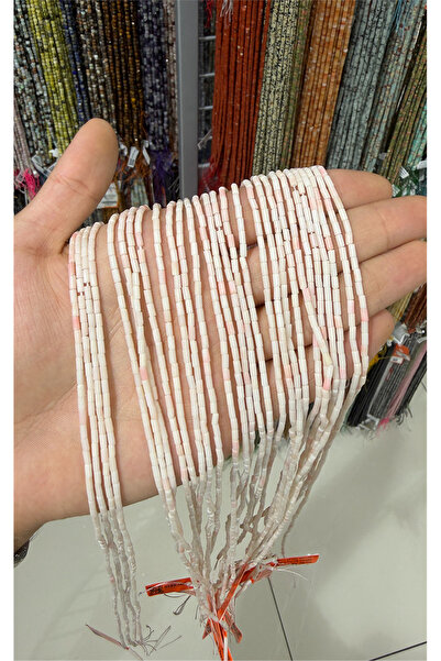 Uçar Doğaltaş Mercan Taşı Silindir Kesim Parlak Pembe 2x4mm Doğal Taş Dizi [AA]
