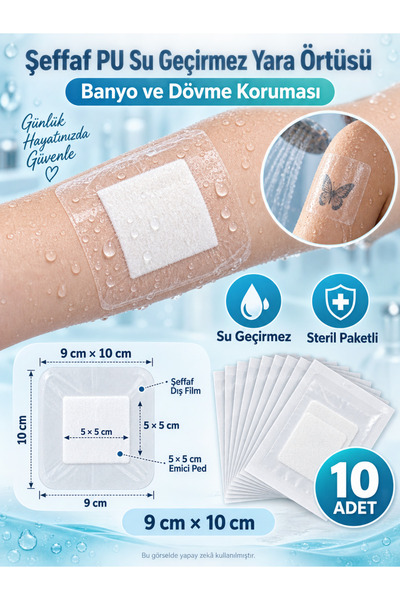 Octacare Şeffaf Pu Banyo Ve Dövme Bandı Tıbbi Su Geçirmez Yara Örtüsü 9cm * 1...
